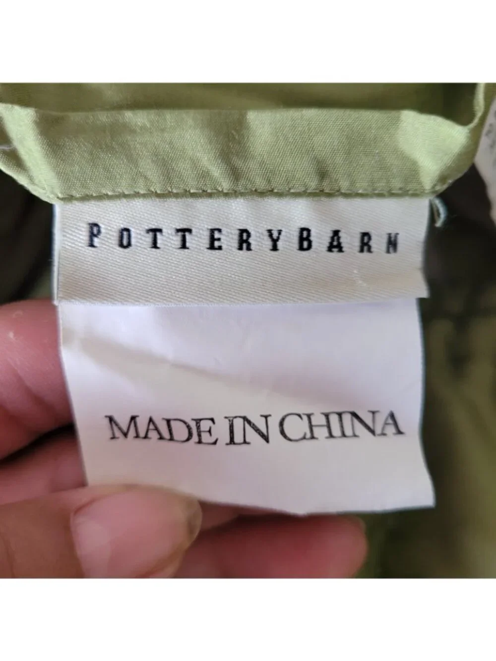Pottery Barn Set of 2 Standard Pillow Shams Olive Green Satin Washed Never Used